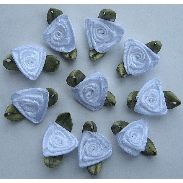 10 Large Ribbon Roses 2.2 x 3.2 cm white