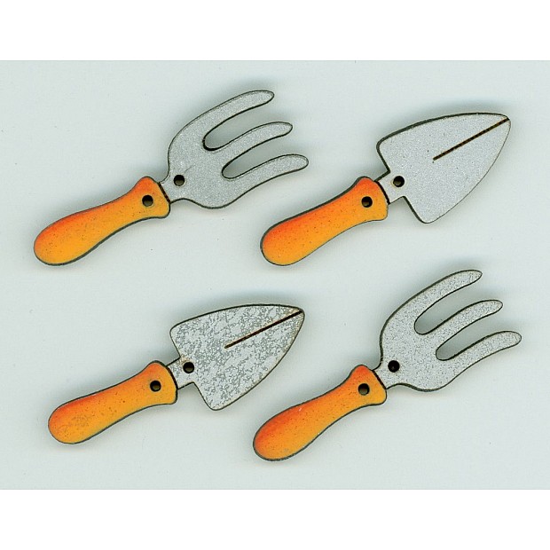 4 Garden Tools handpainted wooden Buttons