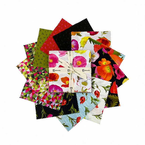 Positively Poppies Charm Pack 42 pcs 5'' squares