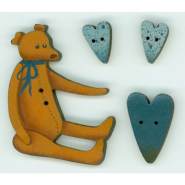 Bearly Stitched blue3 wooden buttons