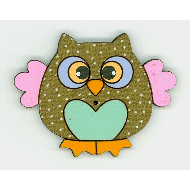 1 Sara the Owl handpainted wooden Button