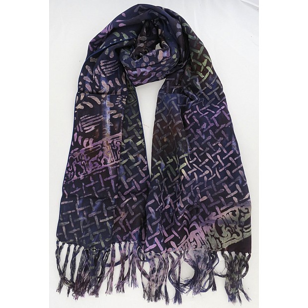 Scarf purple 100% Rayon Batik 26 cm x 168 cm