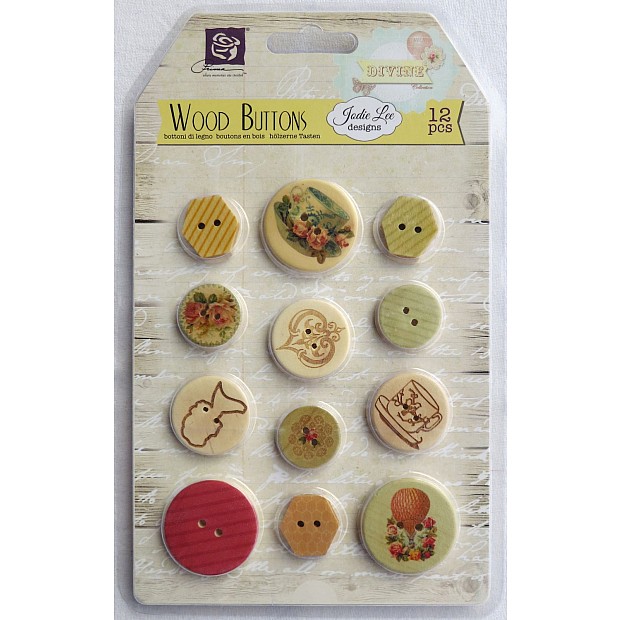 12 Devine colored  Wood Buttons
