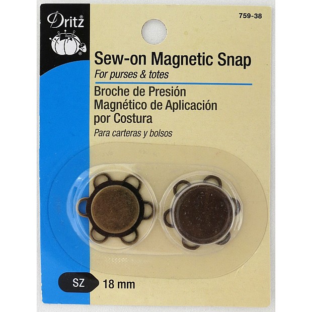 2 Sew-On Magnetic Snaps for Bags 18 mm, brass