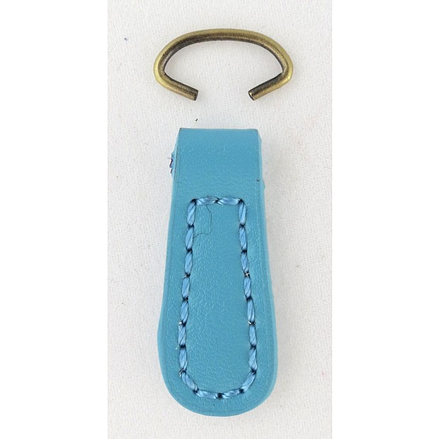Zipper puller charm Leather, blue turquoise