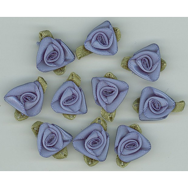 10 Small Ribbon Roses 1.25x1.9cm antblue