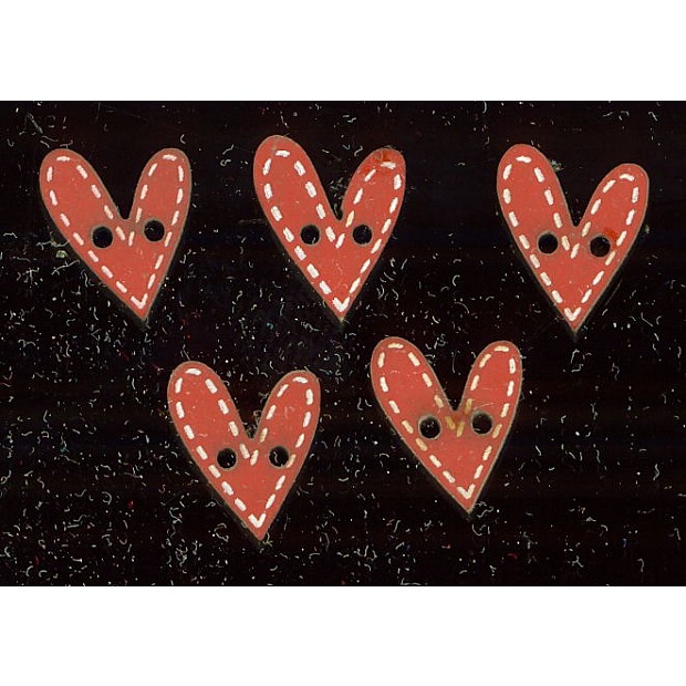 5 Cotton & Color Hearts wooden Buttons 1cm tiny