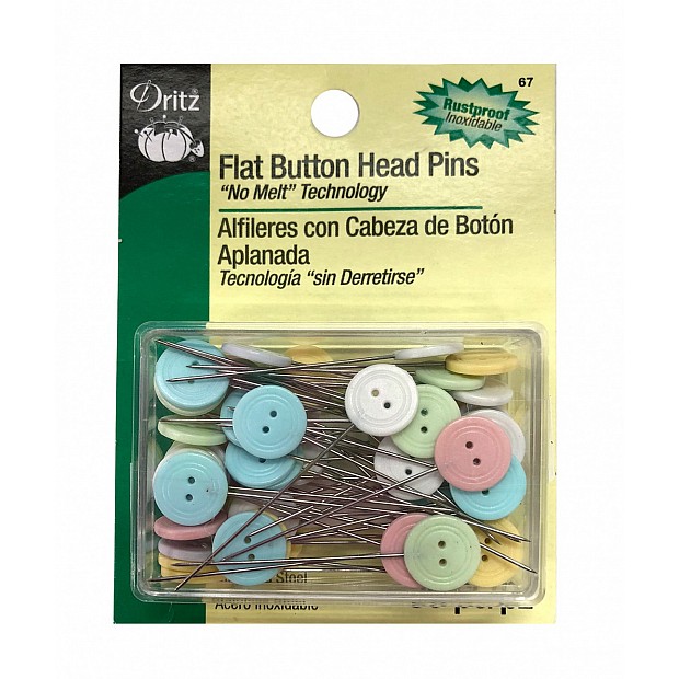 50 Flat Button Head Pins, No-Melt pastel