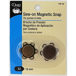 2 Sew-On Magnetic Snaps for Bags 18 mm, brass